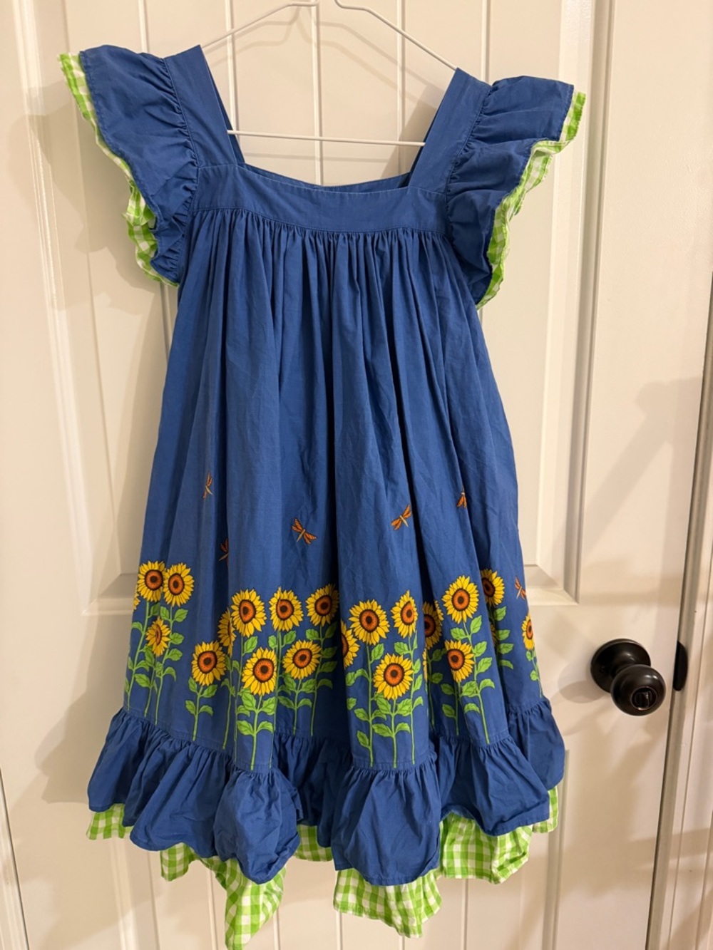 Eleanor Rose Blue Sunflower Ruffle Kids Dress 10/12 VGUC
